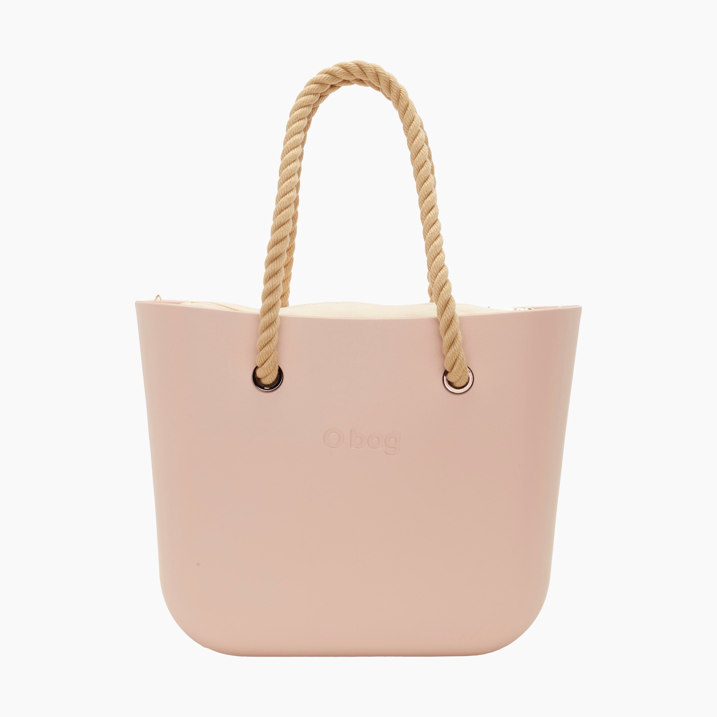 Borsa Composta O bag Manico Lungo Corda E Sacca Tessuto Canvas Rosa Smoke