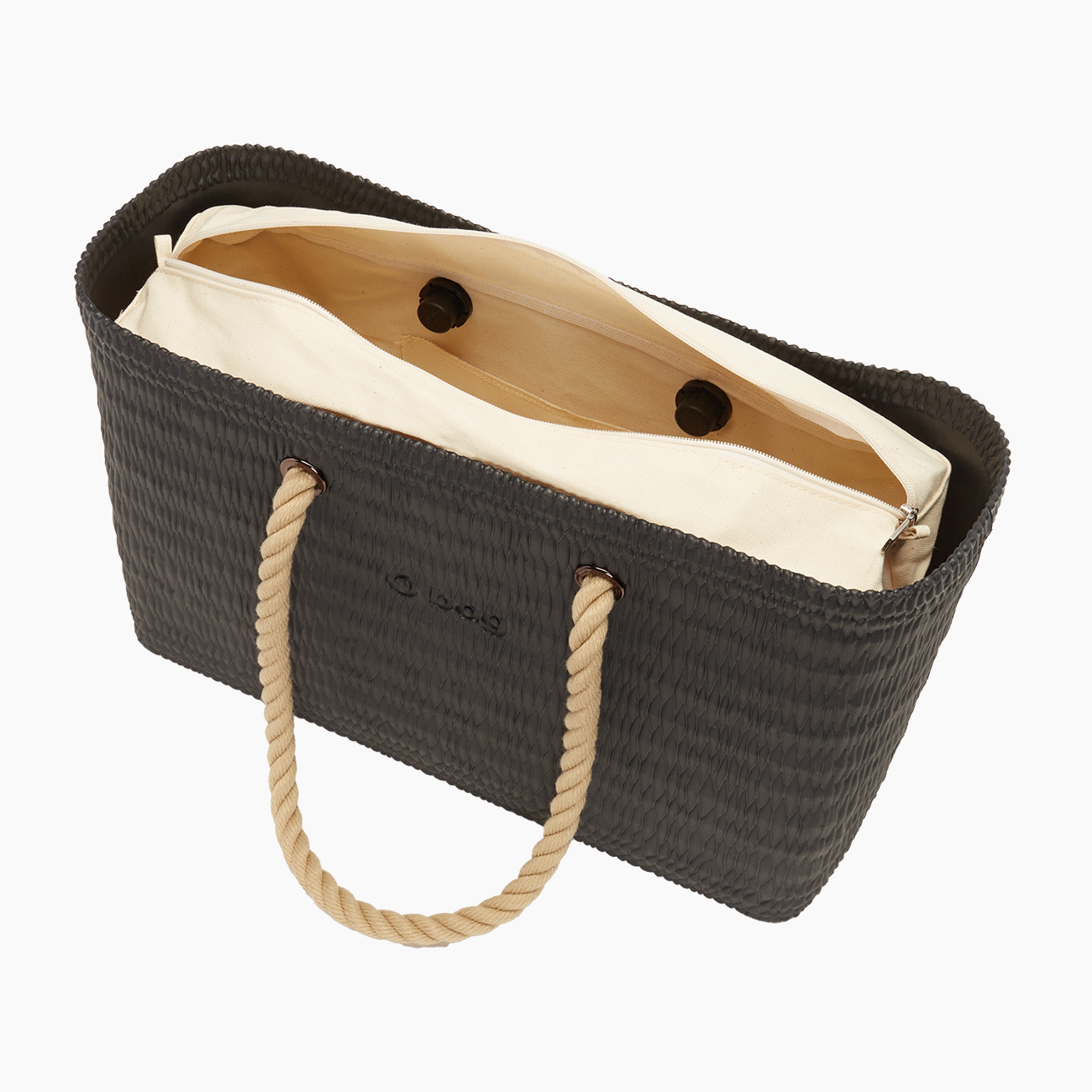 Borsa composta O bag beach manico lungo corda e sacca canvas nero