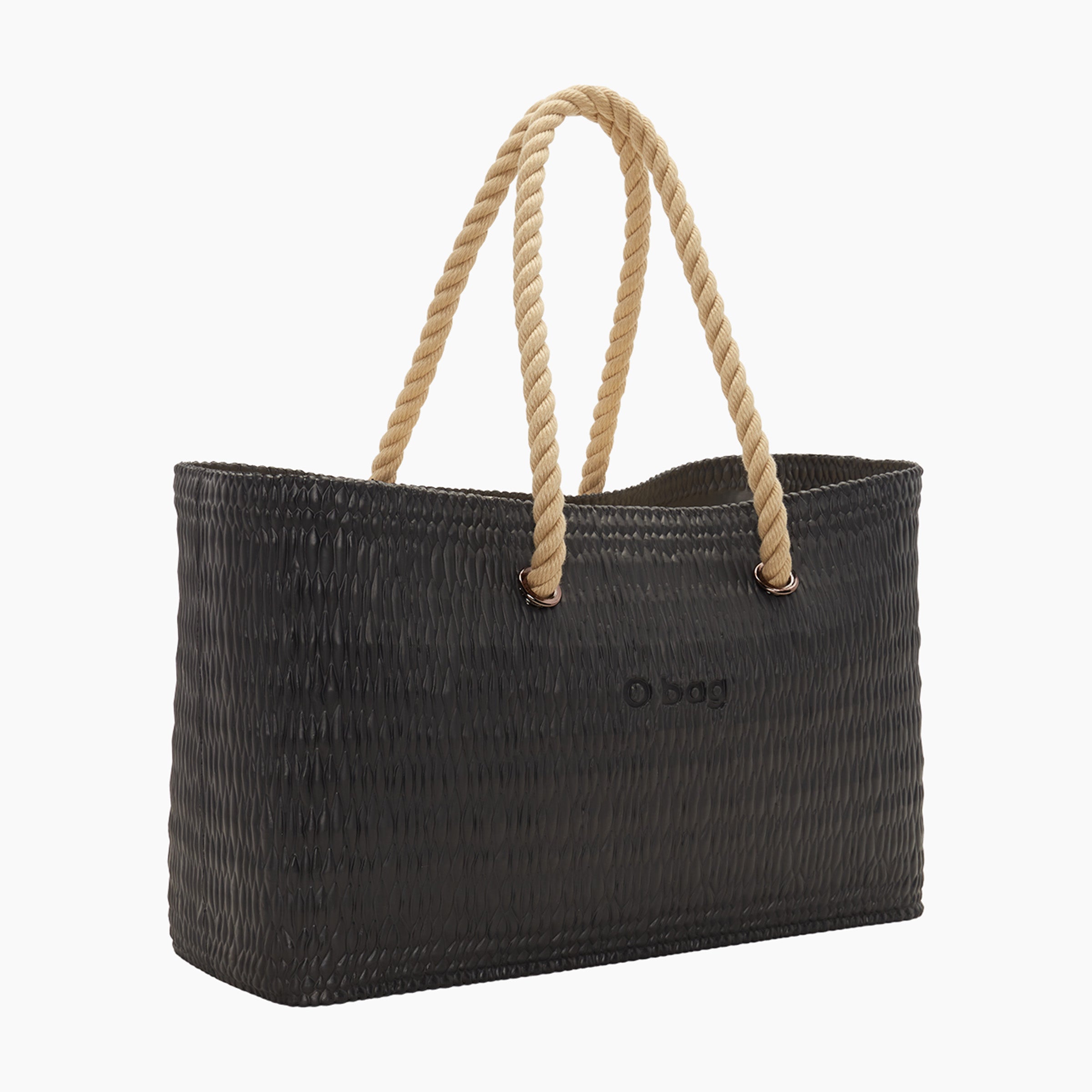 Borsa composta O bag beach manico lungo corda e sacca canvas nero