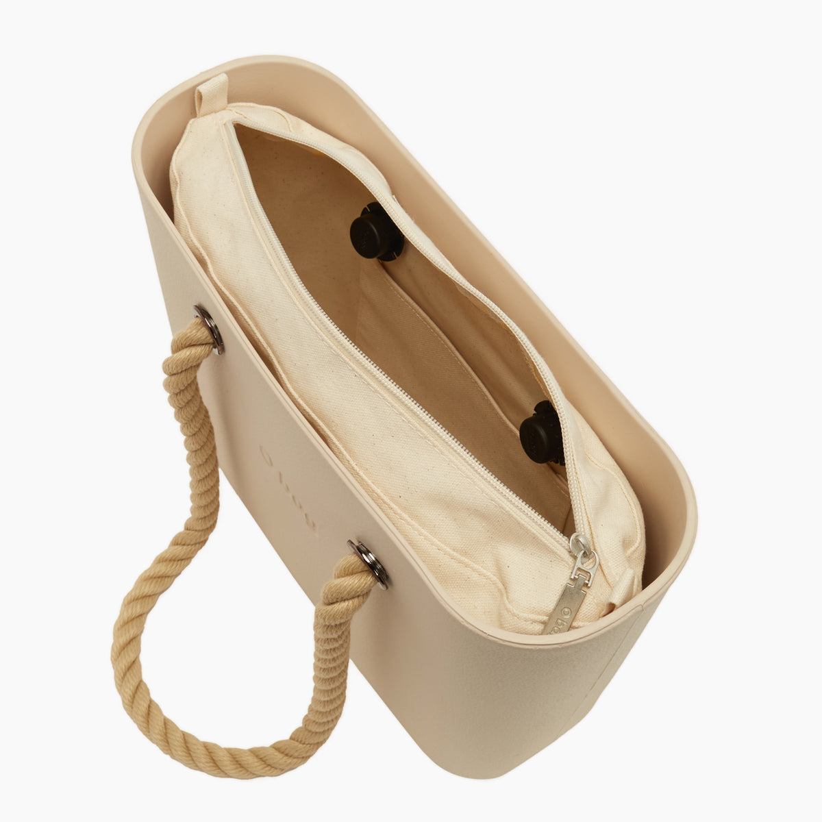 Borsa Composta O Bag Mini Manico Lungo Corda E Sacca Tessuto Canvas Sabbia