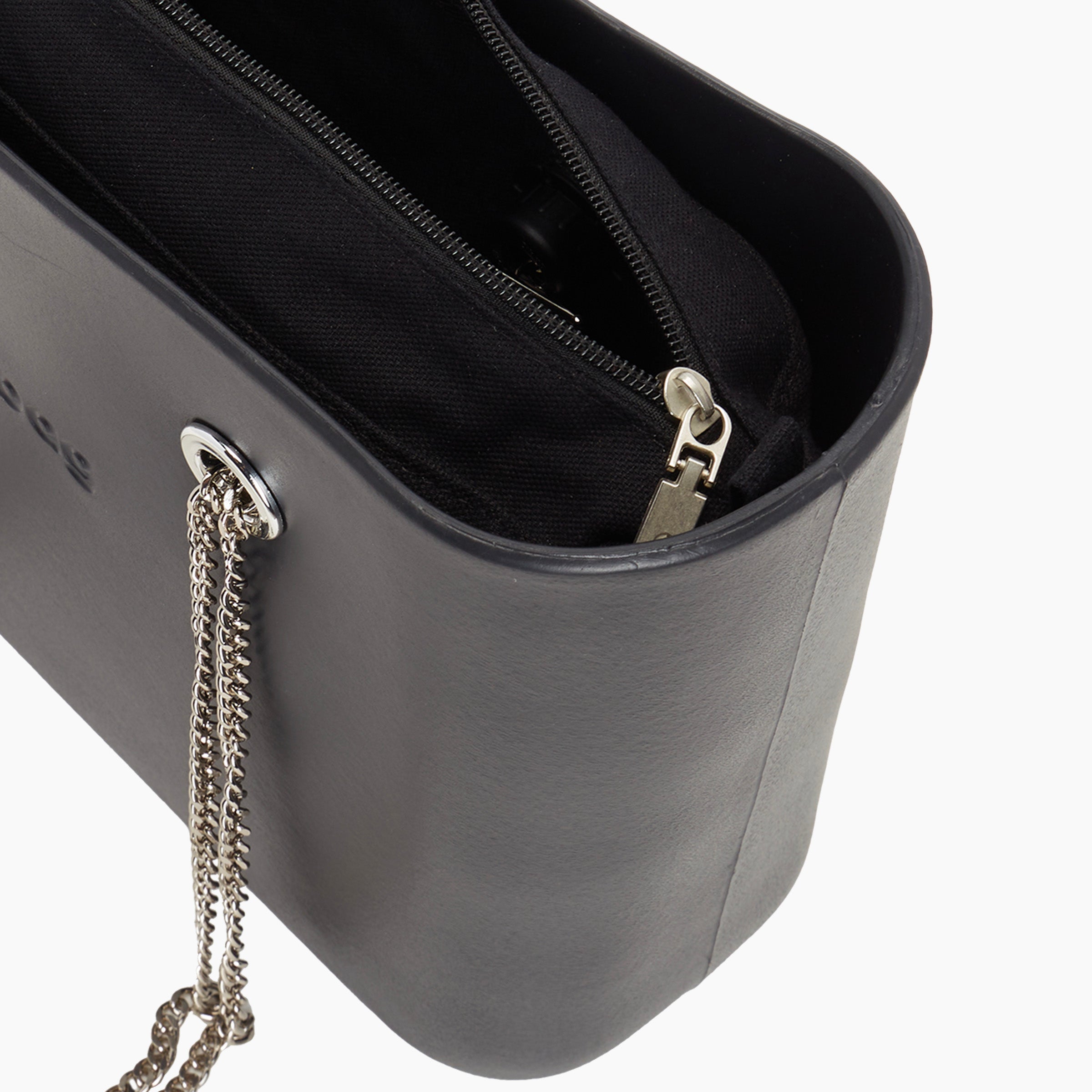 Zusammengesetzte Tasche Obag Mini Langer Kettenhenkel In T-Form Und Innentasche Stoff Canvas Schwarz