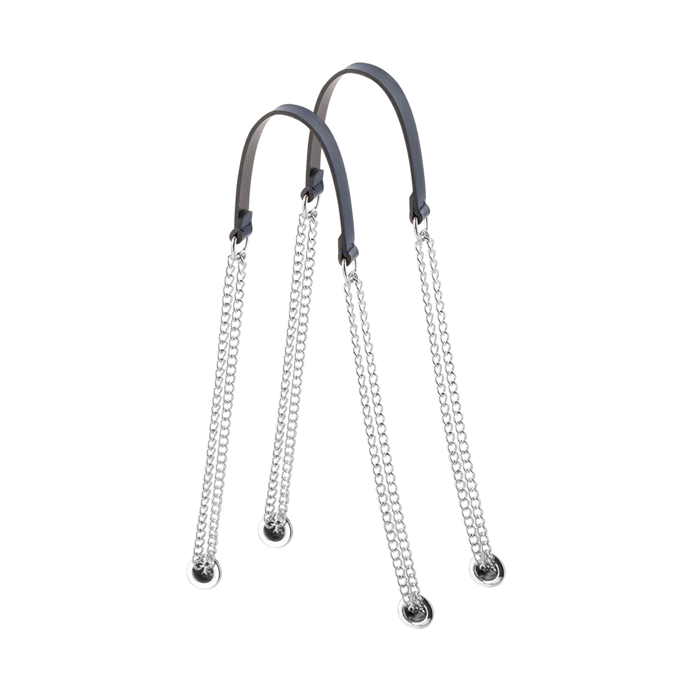 T-Shaped Double Chain Handle Synthetic Fabric Navy Blue + Silver