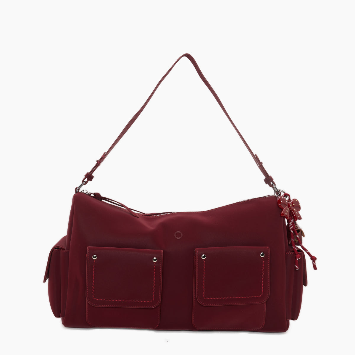 Komplette Tasche Mit Reißverschluss Und Taschen O Bag Sacca Iris Gummiertes Gewebe Neues Rot