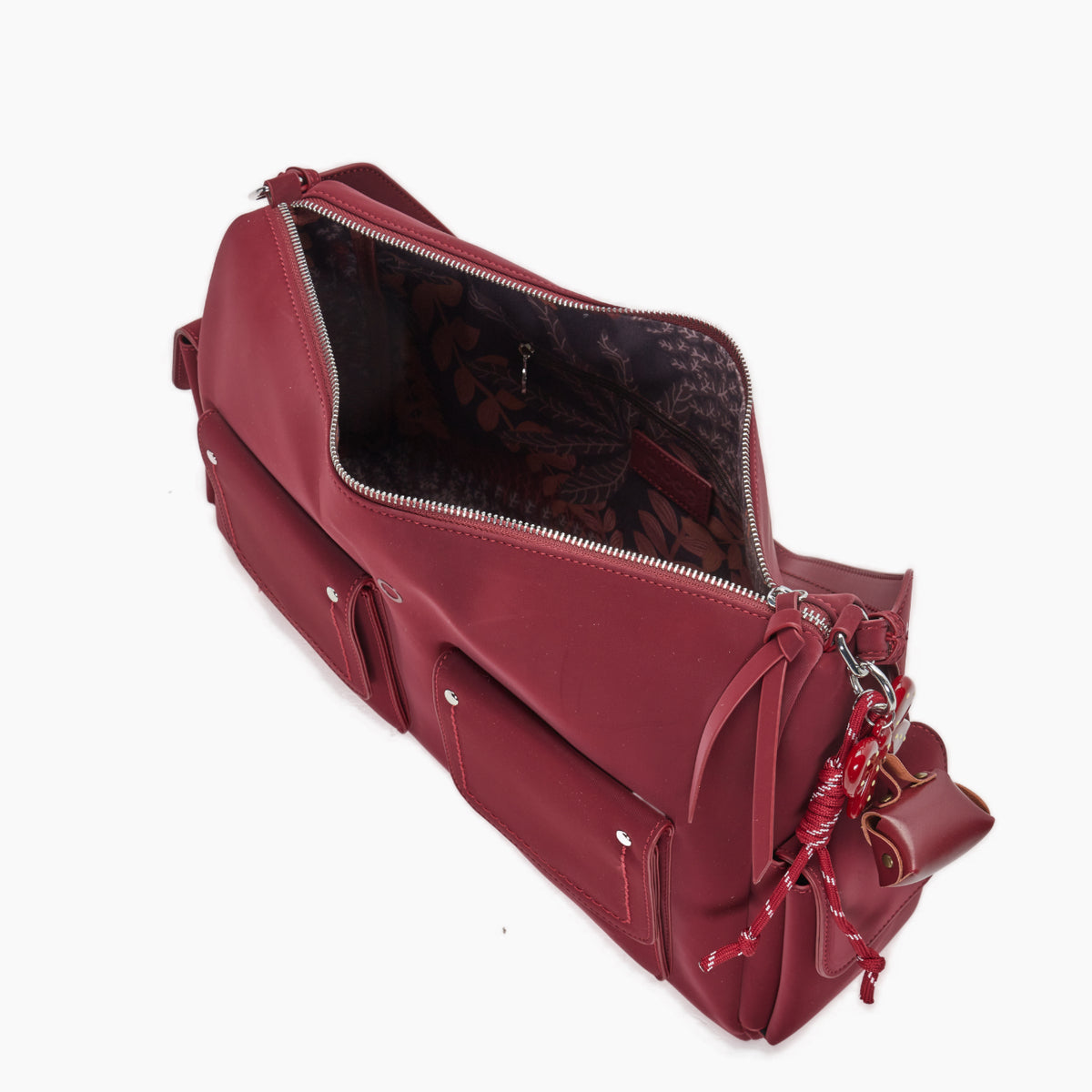 Komplette Tasche Mit Reißverschluss Und Taschen O Bag Sacca Iris Gummiertes Gewebe Neues Rot