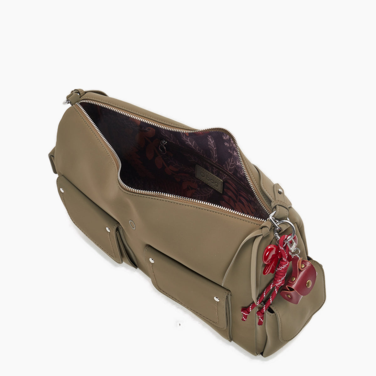 Borsa Completa Con Chiusura Zip E Tasche O Bag Sacca Iris Tessuto Gommato verde