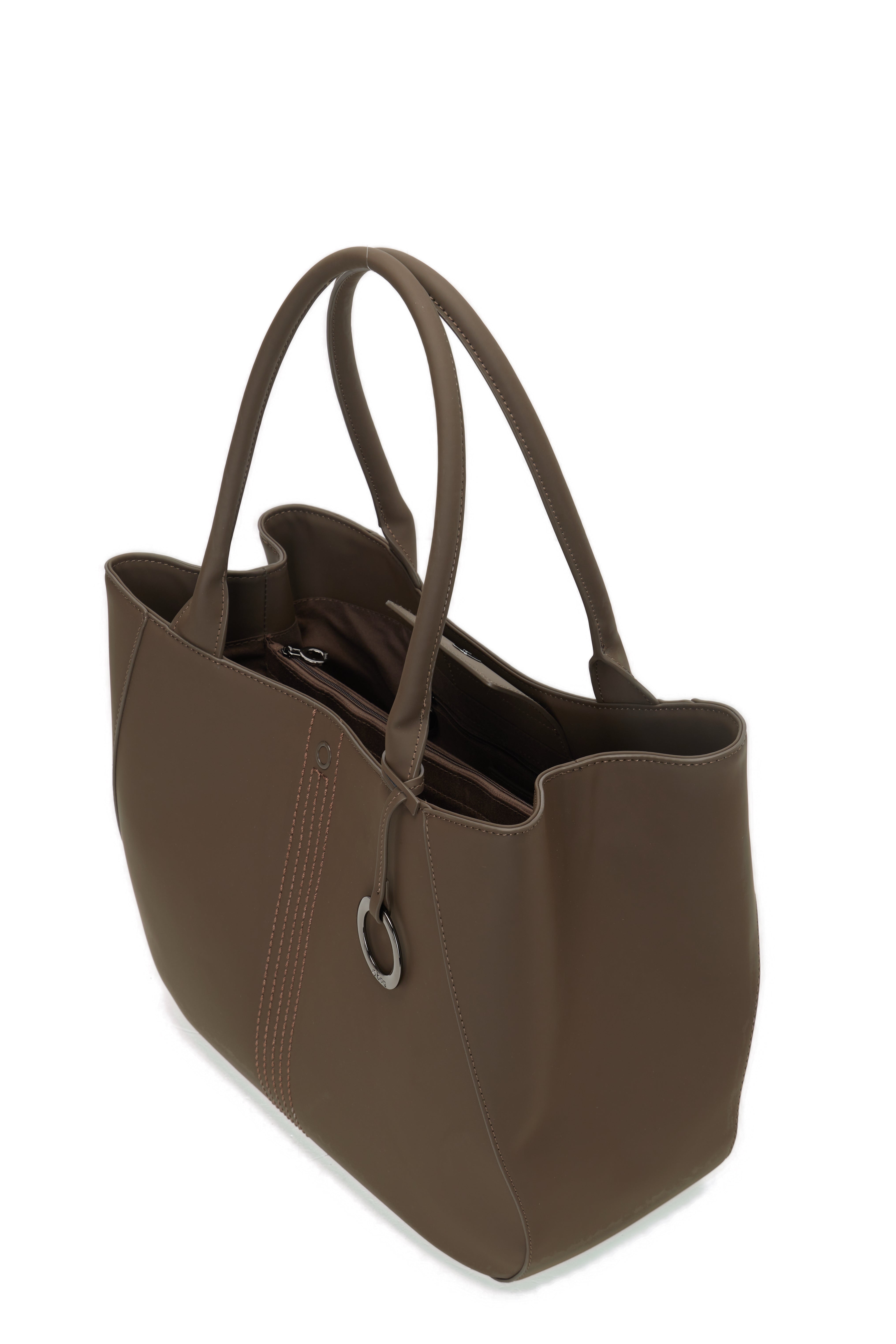 Sac Shopper Complet Avec Fermeture Éclair O Bag Courmayer Tissu Gommé Chocolat