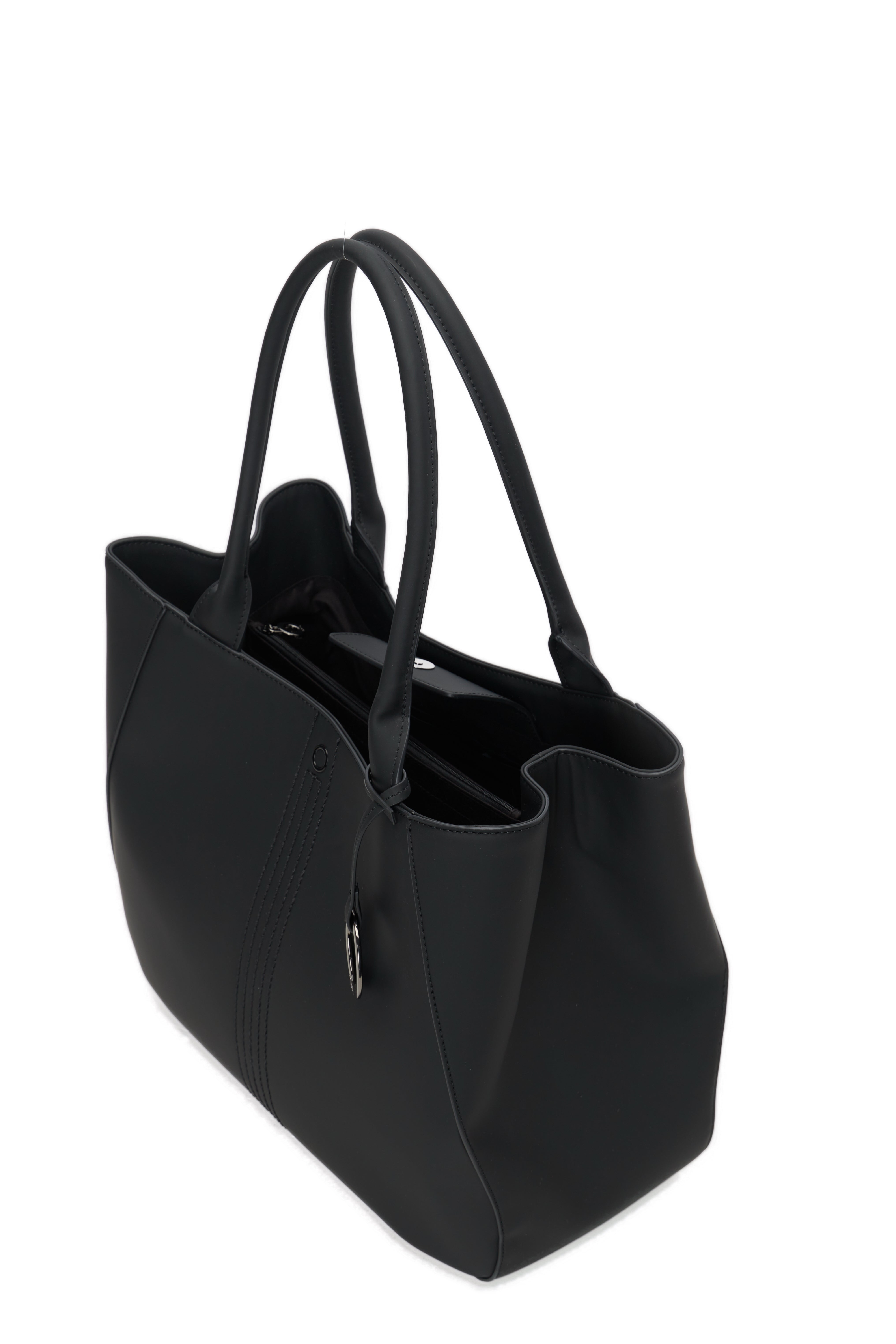Sac Shopper Complet Avec Fermeture Éclair O Bag Courmayer Tissu Gommé Noir