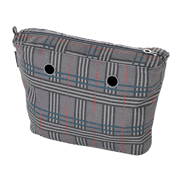 Sac Intérieur Zippé O Bag Mini Tissu Écossais Bleu Lagune Foncé