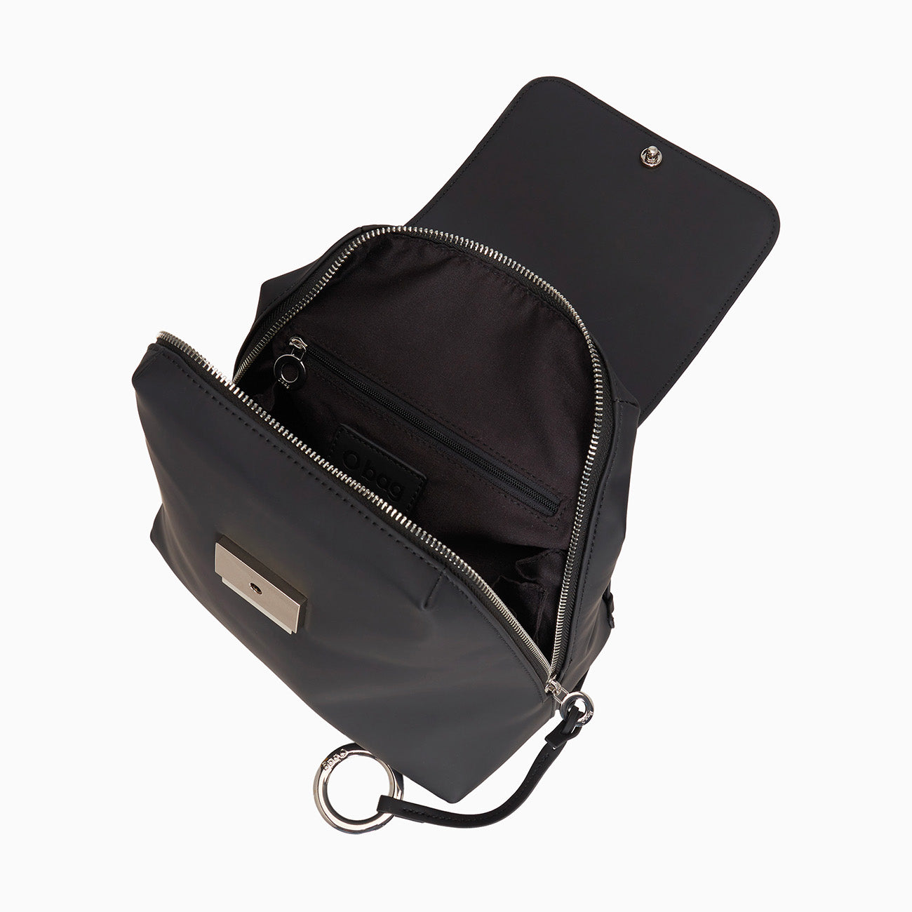 Kompletter Rucksack Mit Überschlag Und Schultergurt O Bag Chilly Gummiertes Gewebe Schwarz