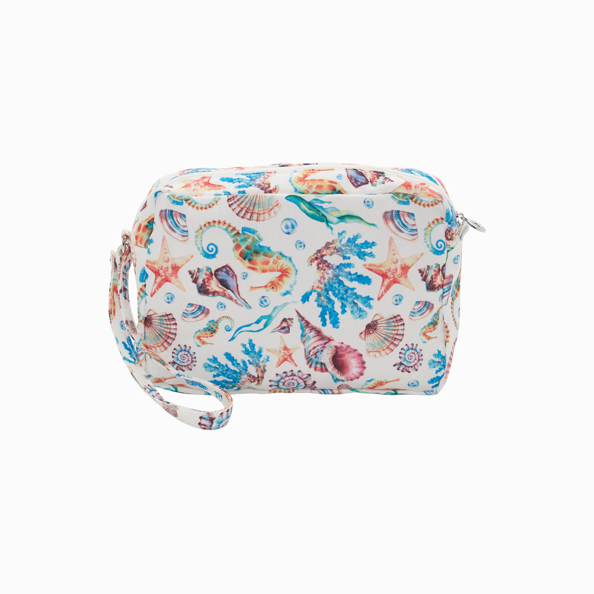Täschchen Mit Reissverschluss Und Kurzem Henkel + Knopf O Bag Marbella Stoff Seepferdchen Multicolor