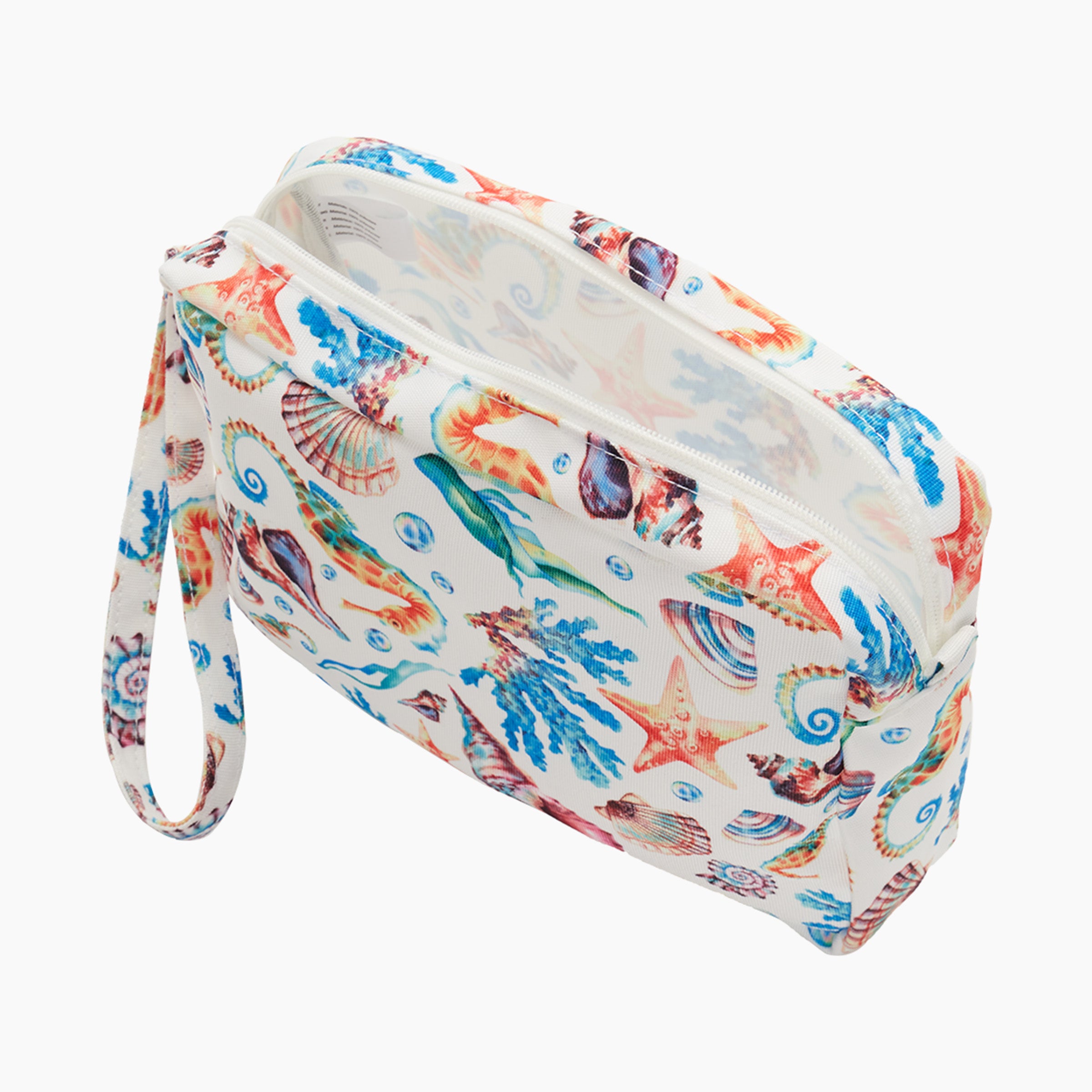 Täschchen Mit Reissverschluss Und Kurzem Henkel + Knopf O Bag Marbella Stoff Seepferdchen Multicolor