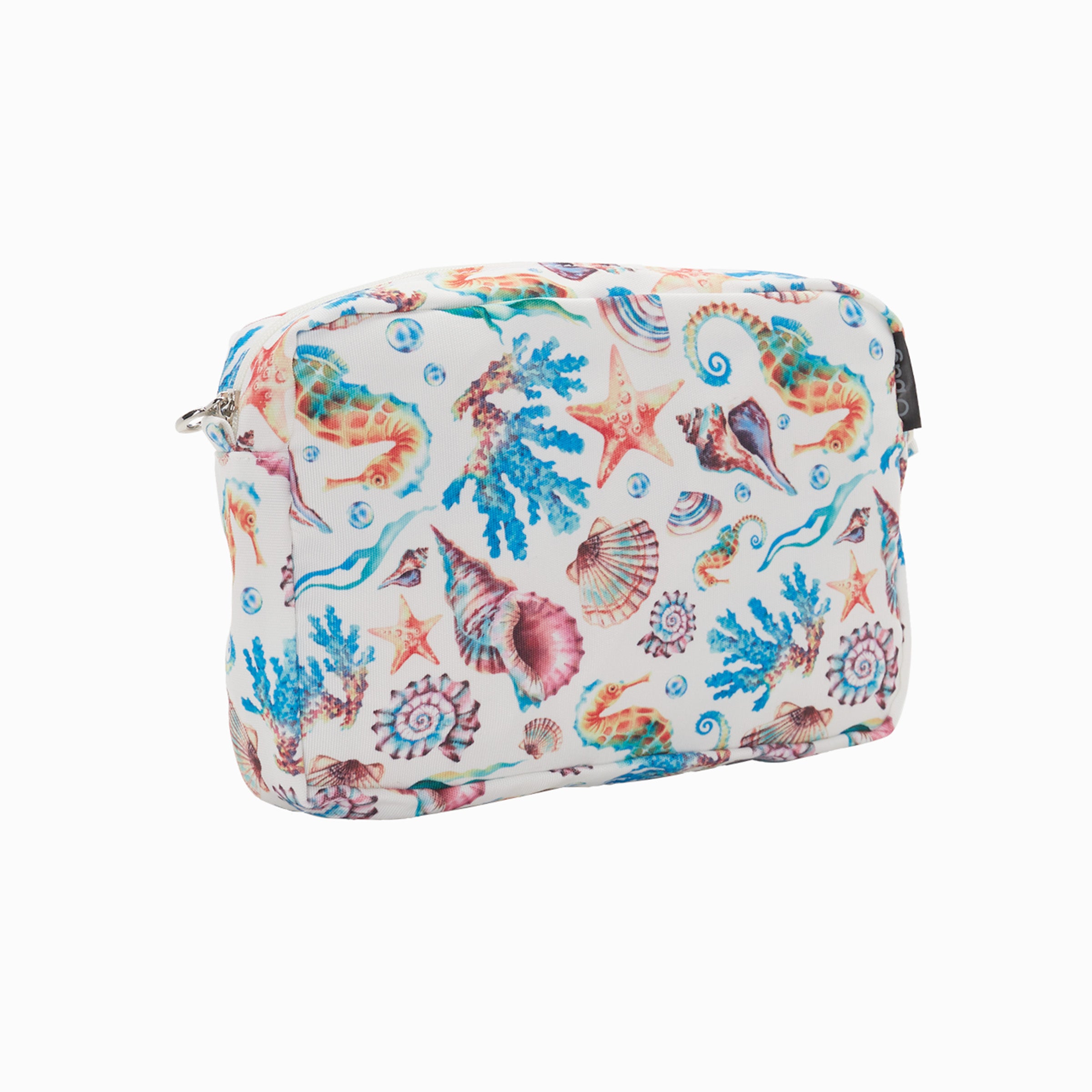 Täschchen Mit Reissverschluss Und Kurzem Henkel + Knopf O Bag Marbella Stoff Seepferdchen Multicolor