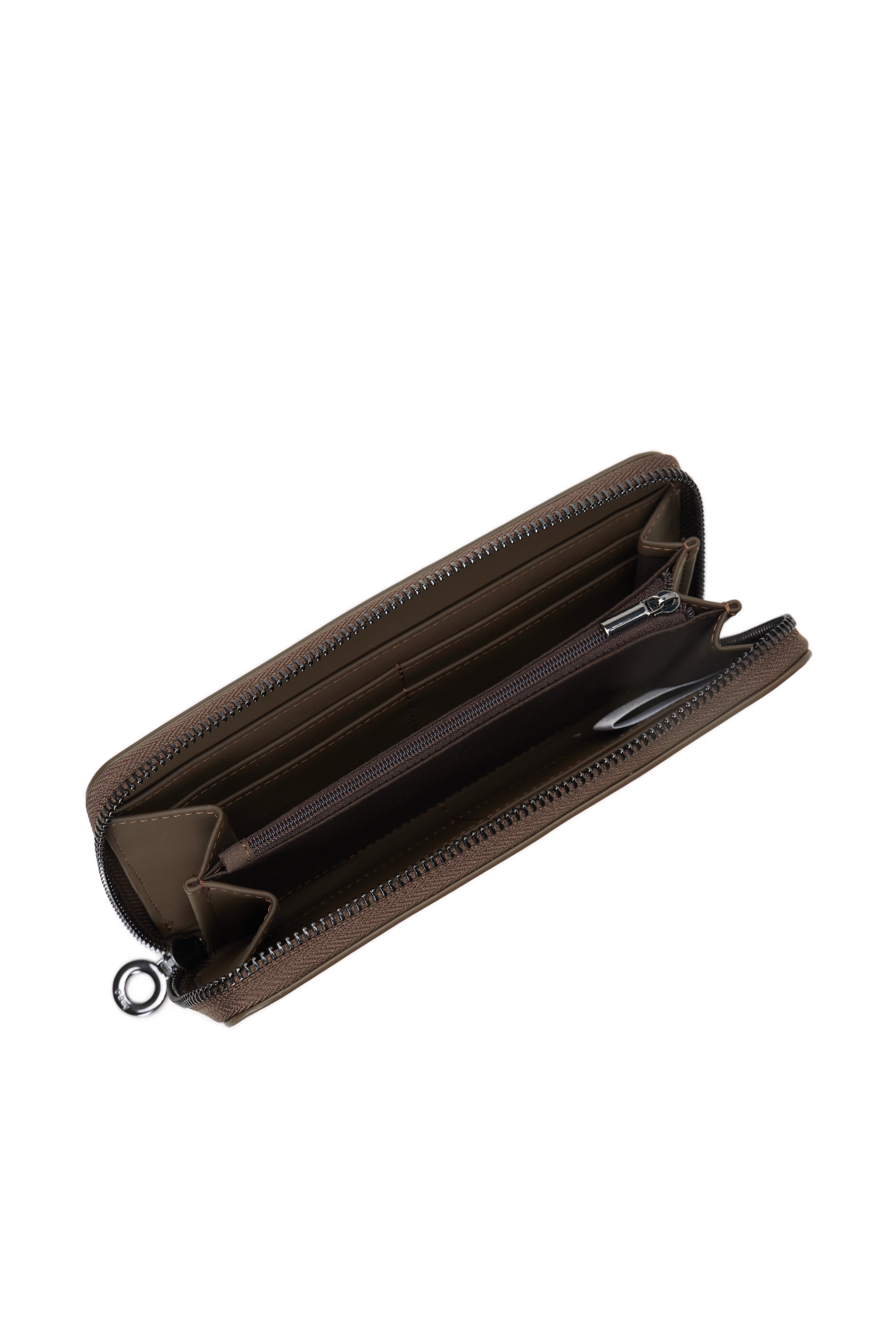 Portefeuille Complet Femme Avec Fermeture Éclair O Wally Mughetto Tissu Gommé Chocolat