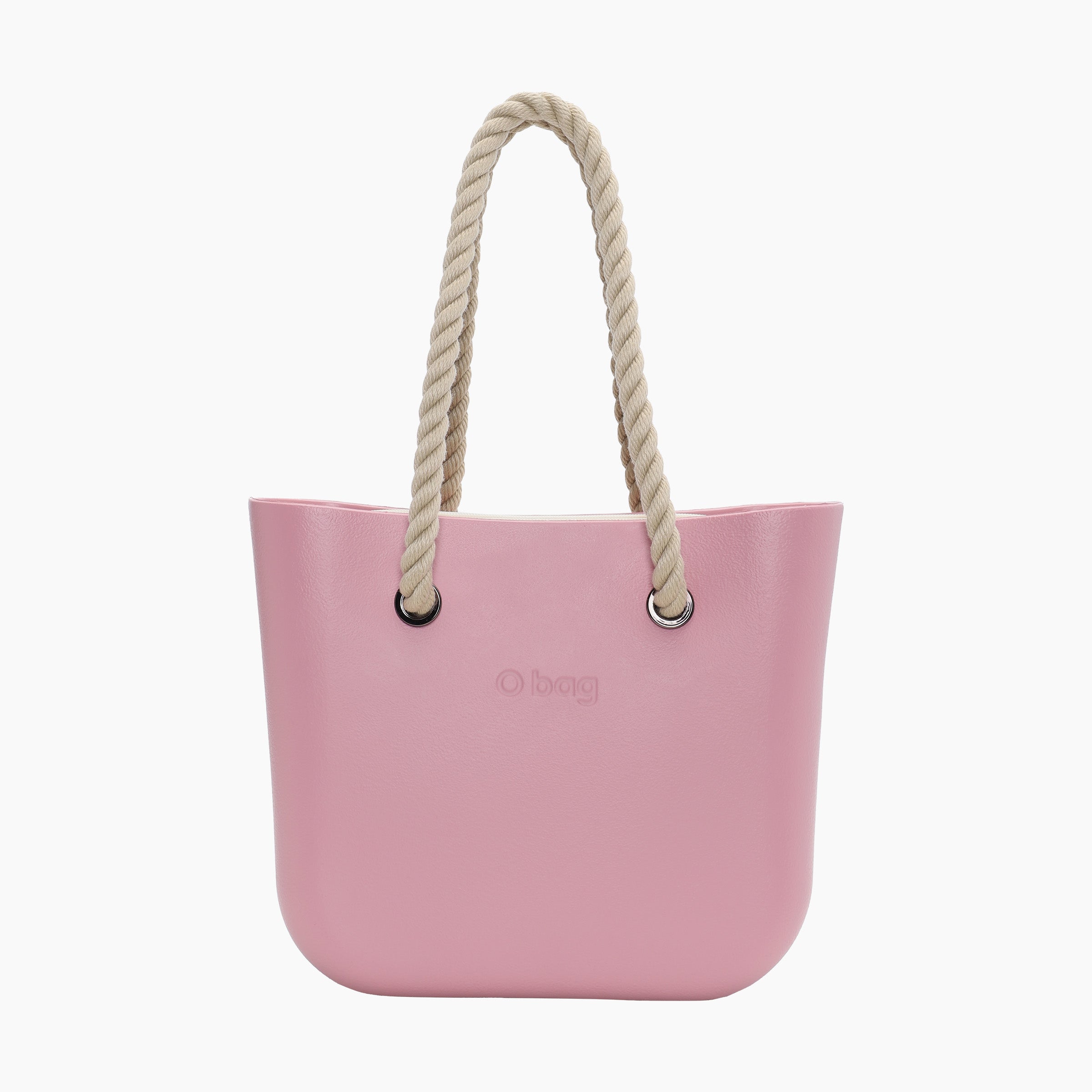Borsa composta O bag mini manico lungo corda e sacca tessuto canvas blush