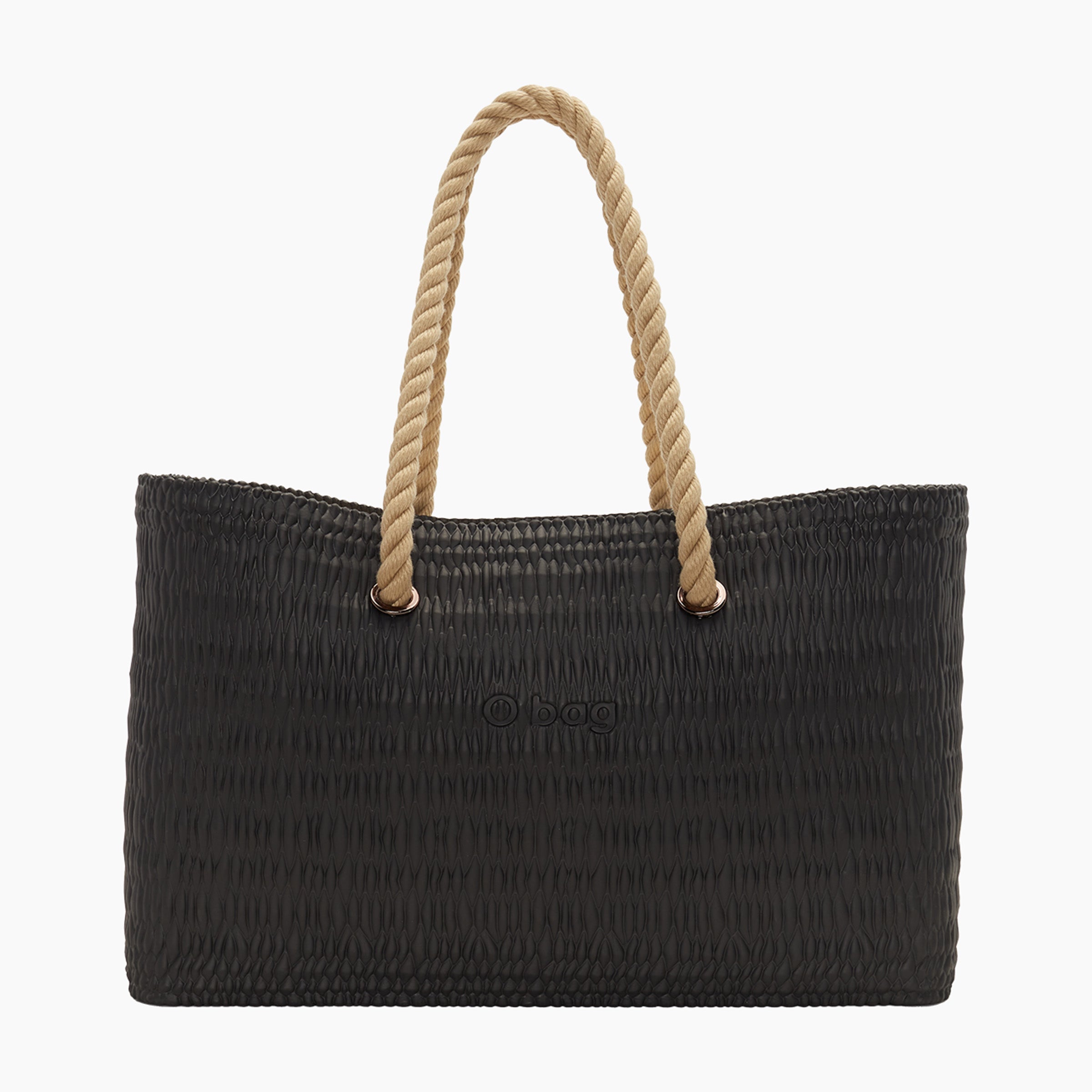 Borsa composta O bag beach manico lungo corda e sacca canvas nero