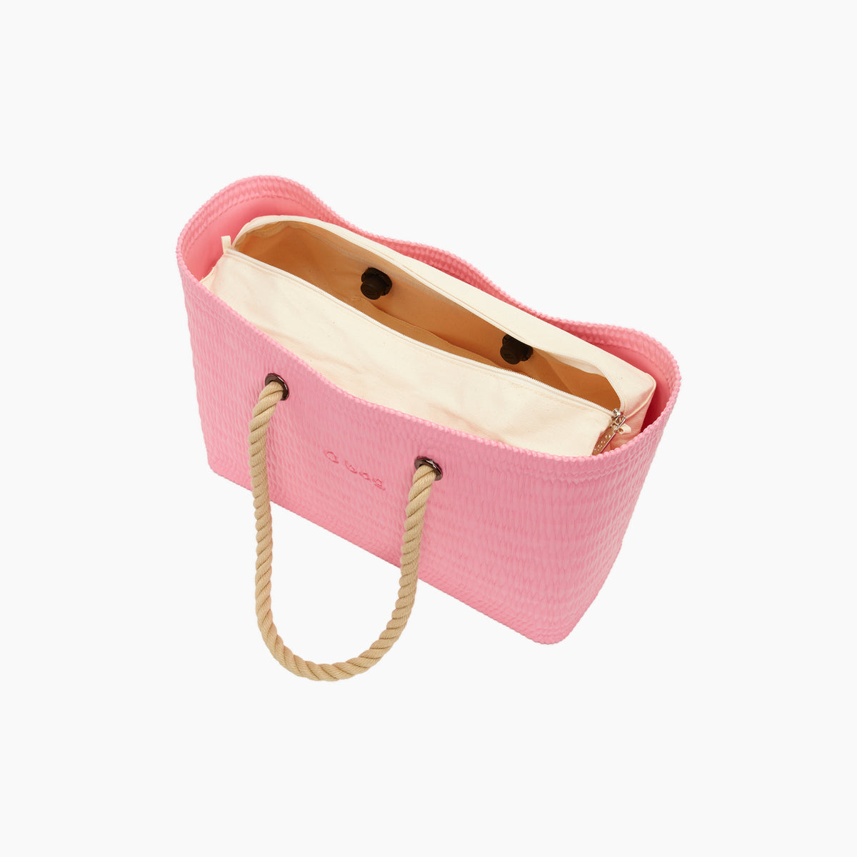 Obag Beach Completo con Asa Larga de Cuerda y Bolsa Interior de Lona Rosa