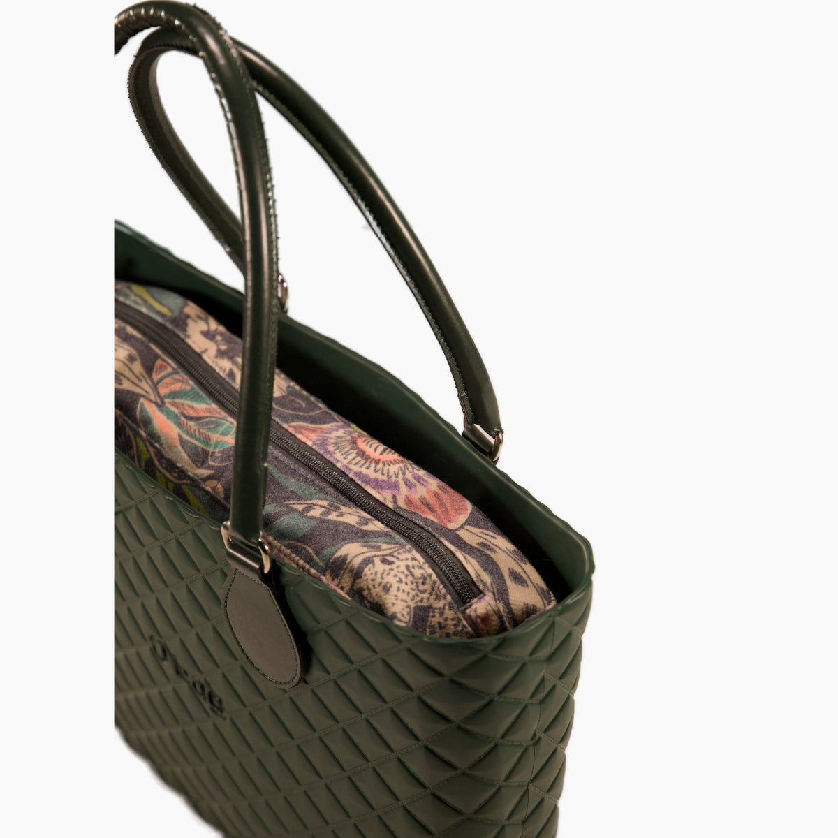 Borsa Composta O Bag Urban Midi Manico Midi E Sacca Tessuto Passiflora Verde