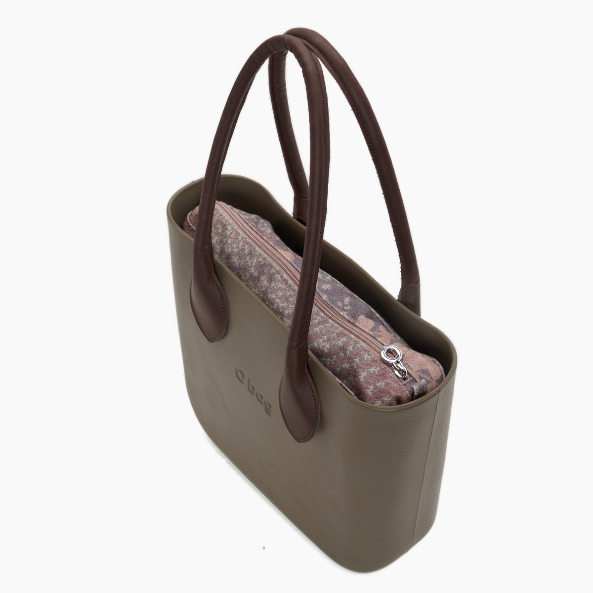 Assembled Bag O Bag Mini Long Heart-Shaped Handle And Inner Bag Fabric Bouquet D'Autunno Walnut