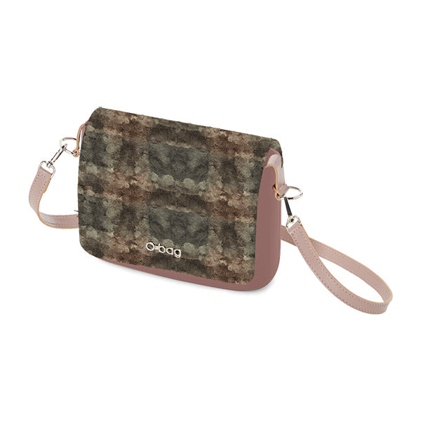 Bolso Compuesto O Pocket Solapa Y Bandolera Extraslim Tejido Tartan 3D Rosa Antiguo