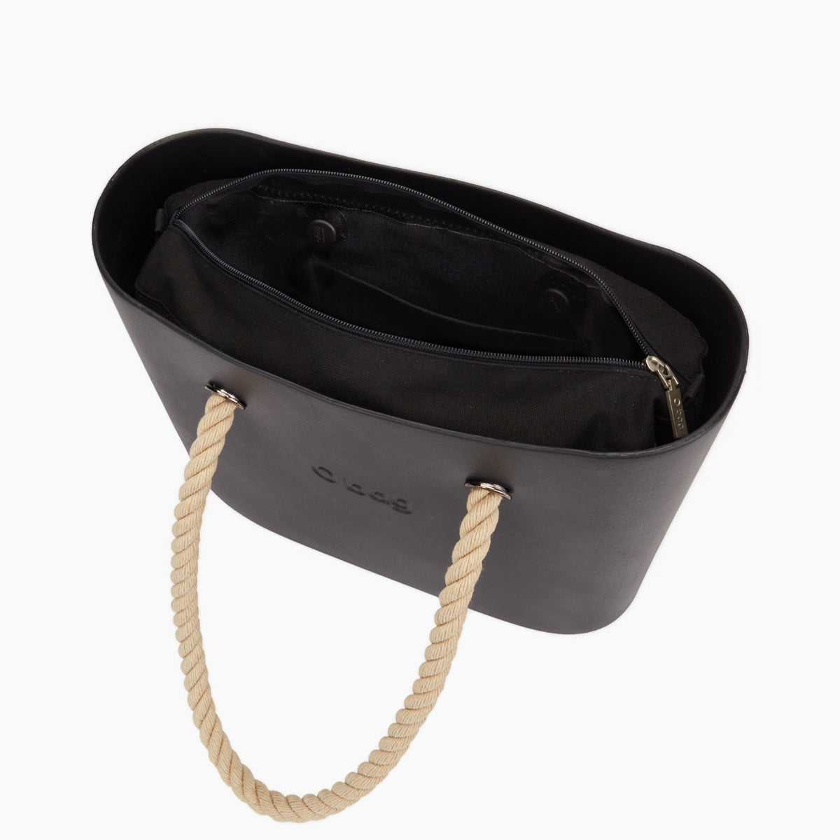 Borsa Composta O Bag Manico Lungo Corda E Sacca Tessuto Canvas Nero