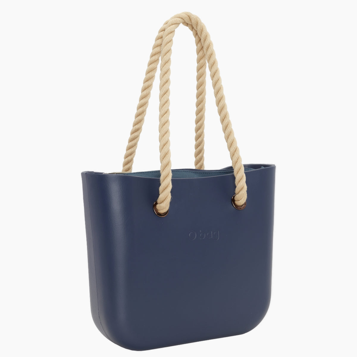 Borsa composta O bag Mini manico lungo corda e sacca tessuto canvas blu navy