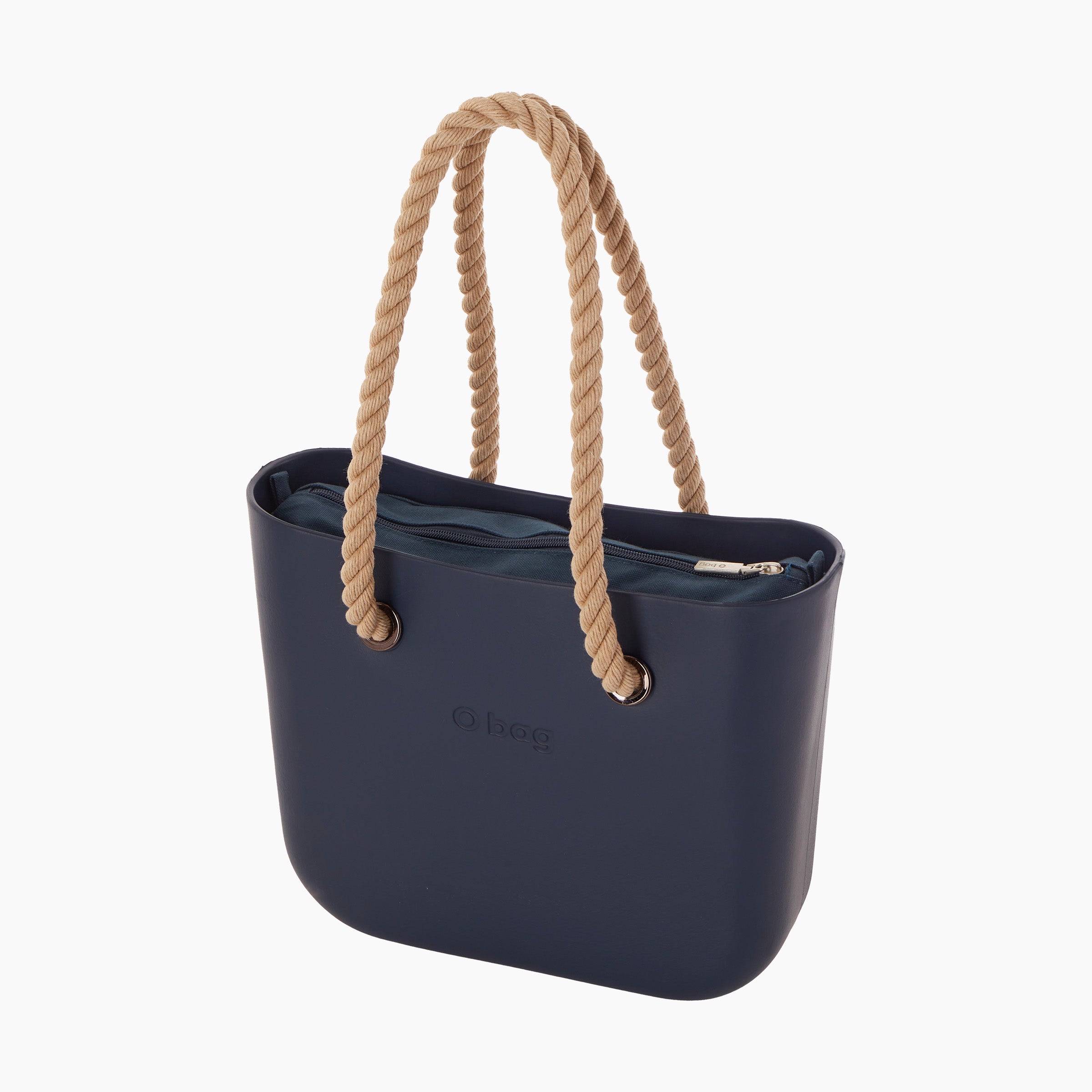 Borsa composta O bag Mini manico lungo corda e sacca tessuto canvas blu navy