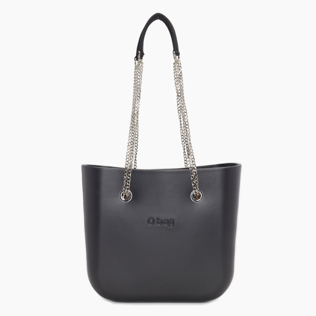 Borsa composta O bag Mini manico lungo catena a "t" e sacca tessuto canvas nero
