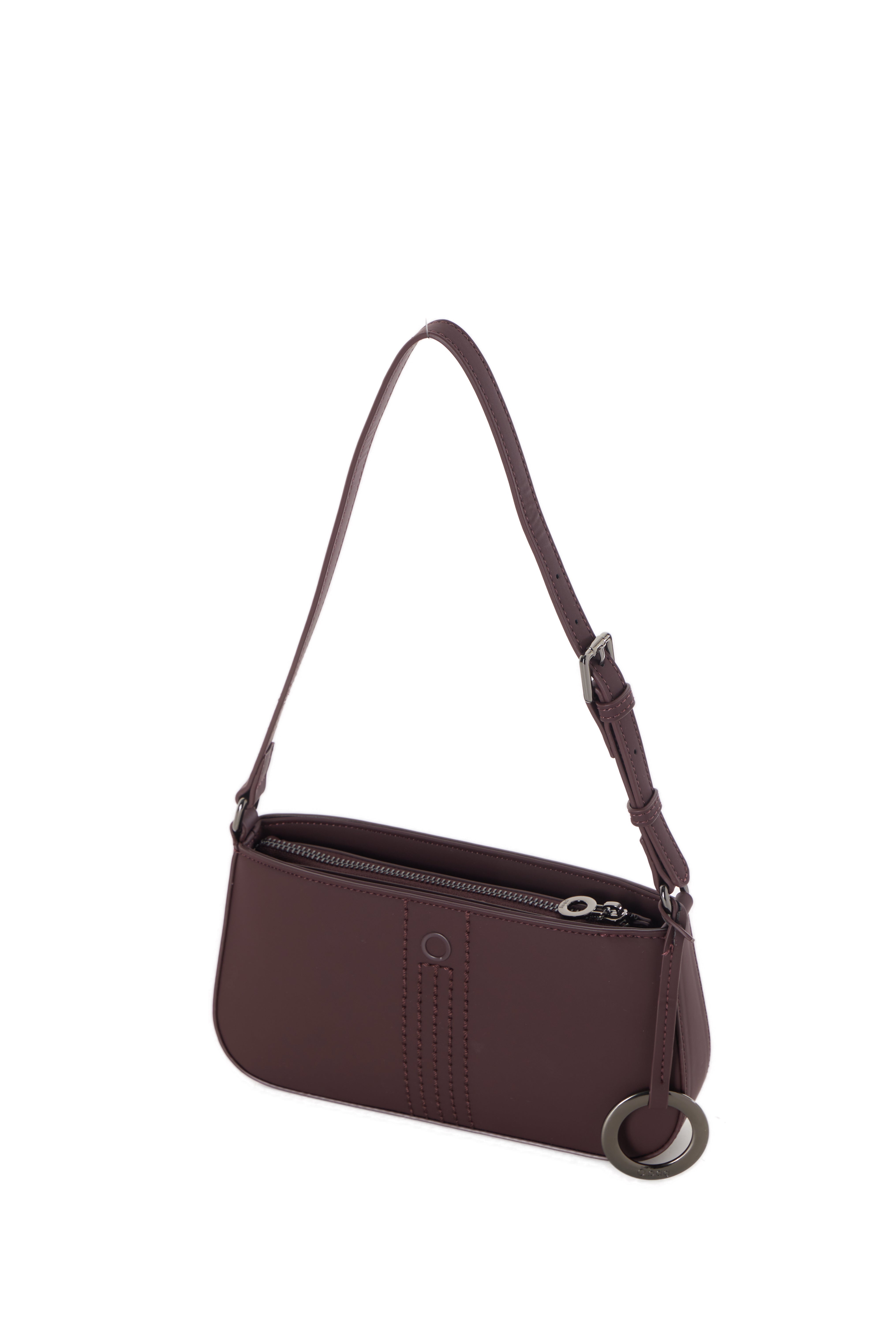 Sac Complet Avec Fermeture Éclair Et Bandoulière O Bag Verbier Tissu Gommé Bordeaux
