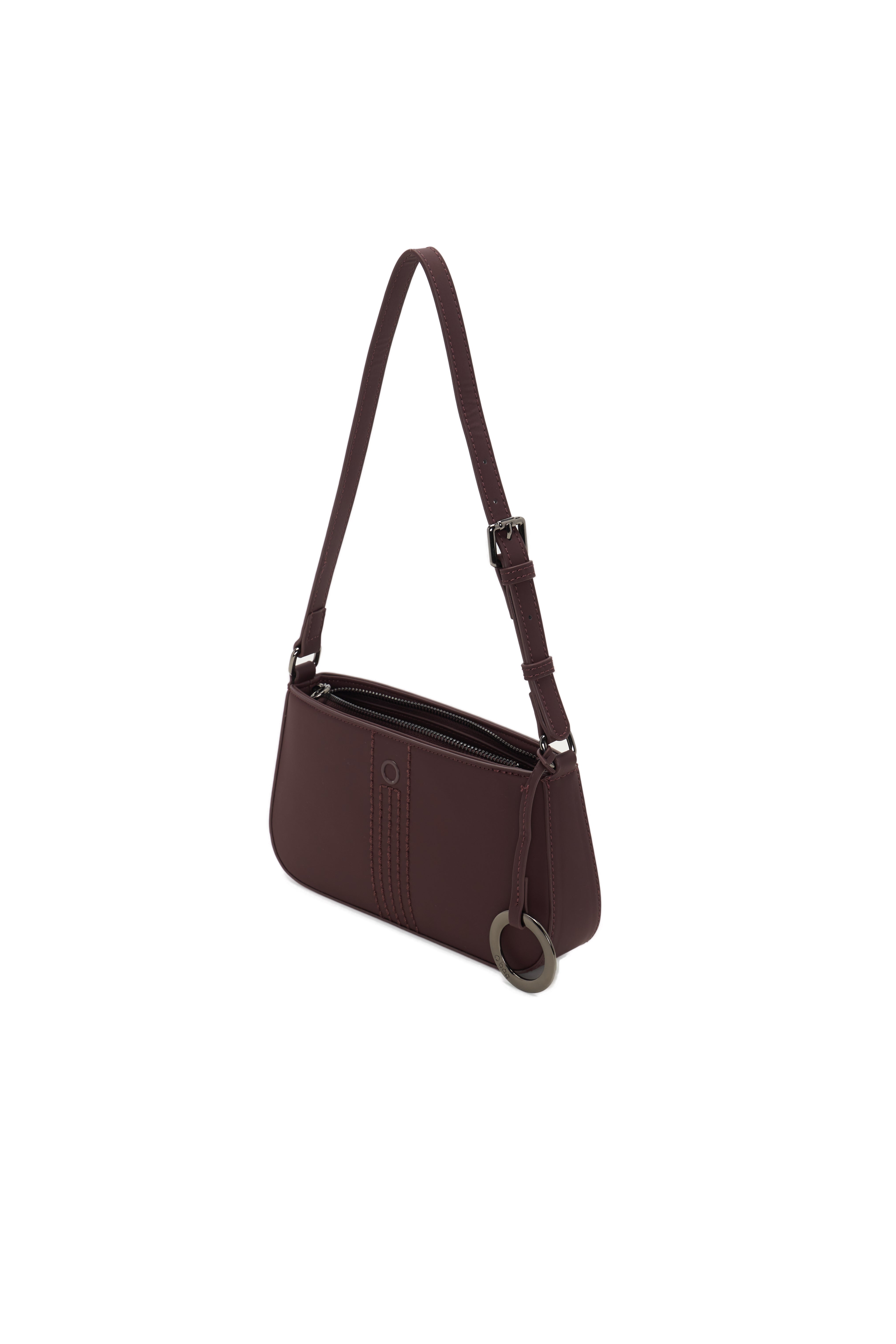 Sac Complet Avec Fermeture Éclair Et Bandoulière O Bag Verbier Tissu Gommé Bordeaux