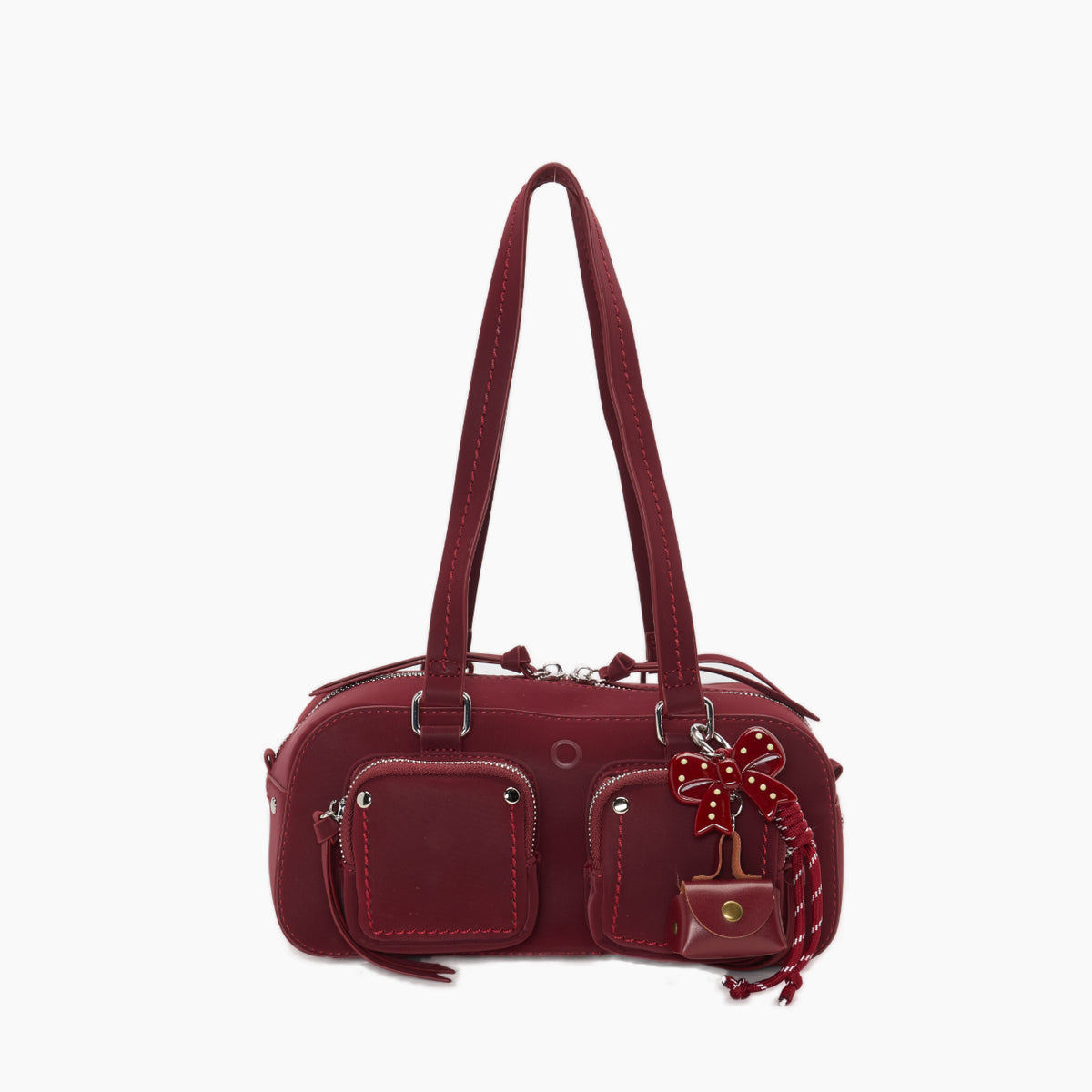 Complete Bag With Zip Closure And Pockets O Bag Bauletto Iris New Red Rubberized Fabric
