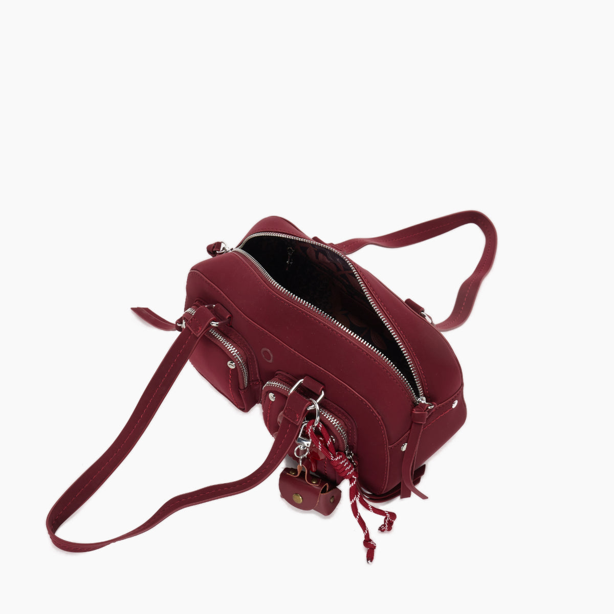 Complete Bag With Zip Closure And Pockets O Bag Bauletto Iris New Red Rubberized Fabric