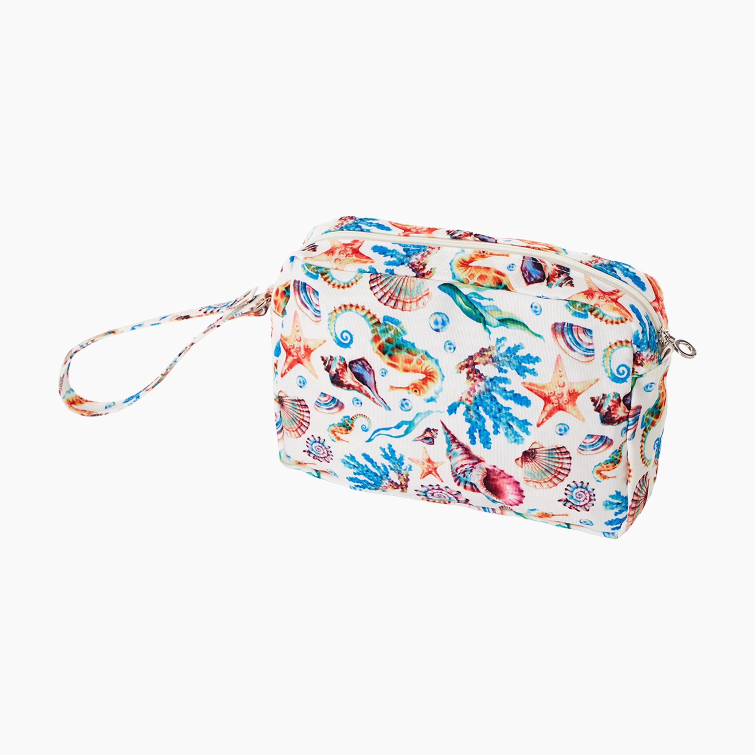 Täschchen Mit Reissverschluss Und Kurzem Henkel + Knopf O Bag Marbella Stoff Seepferdchen Multicolor