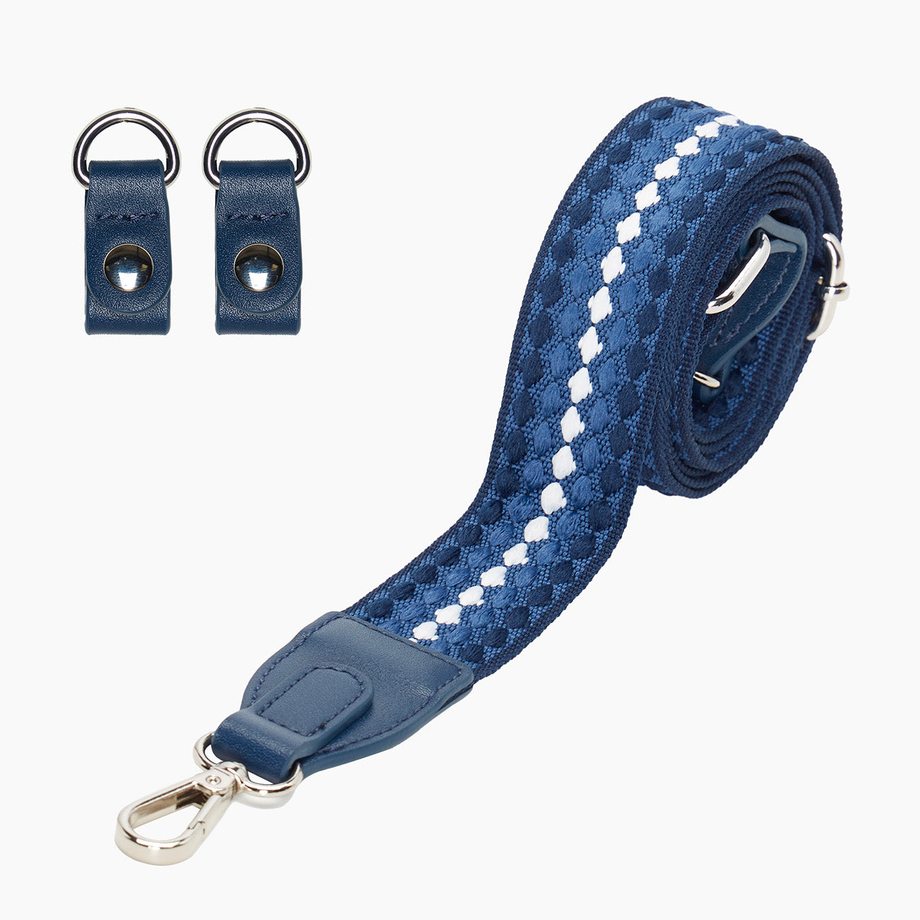 Tracolla regolabile 80/120 + clip ecopelle tessuto jacquard pluriball blu navy