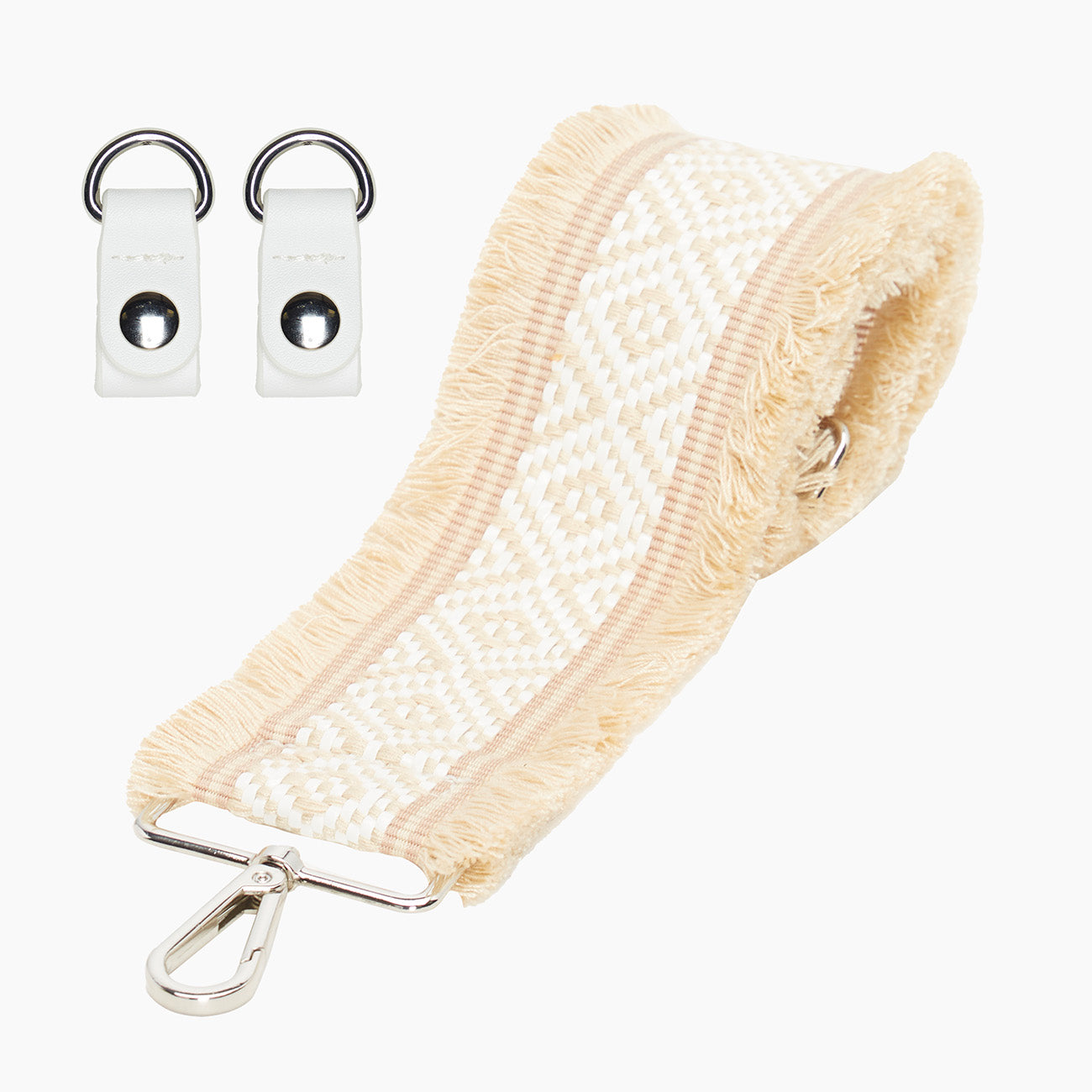 Tracolla/spallaccio 85 cm + clip ecopelle tessuto jacquard frange latte