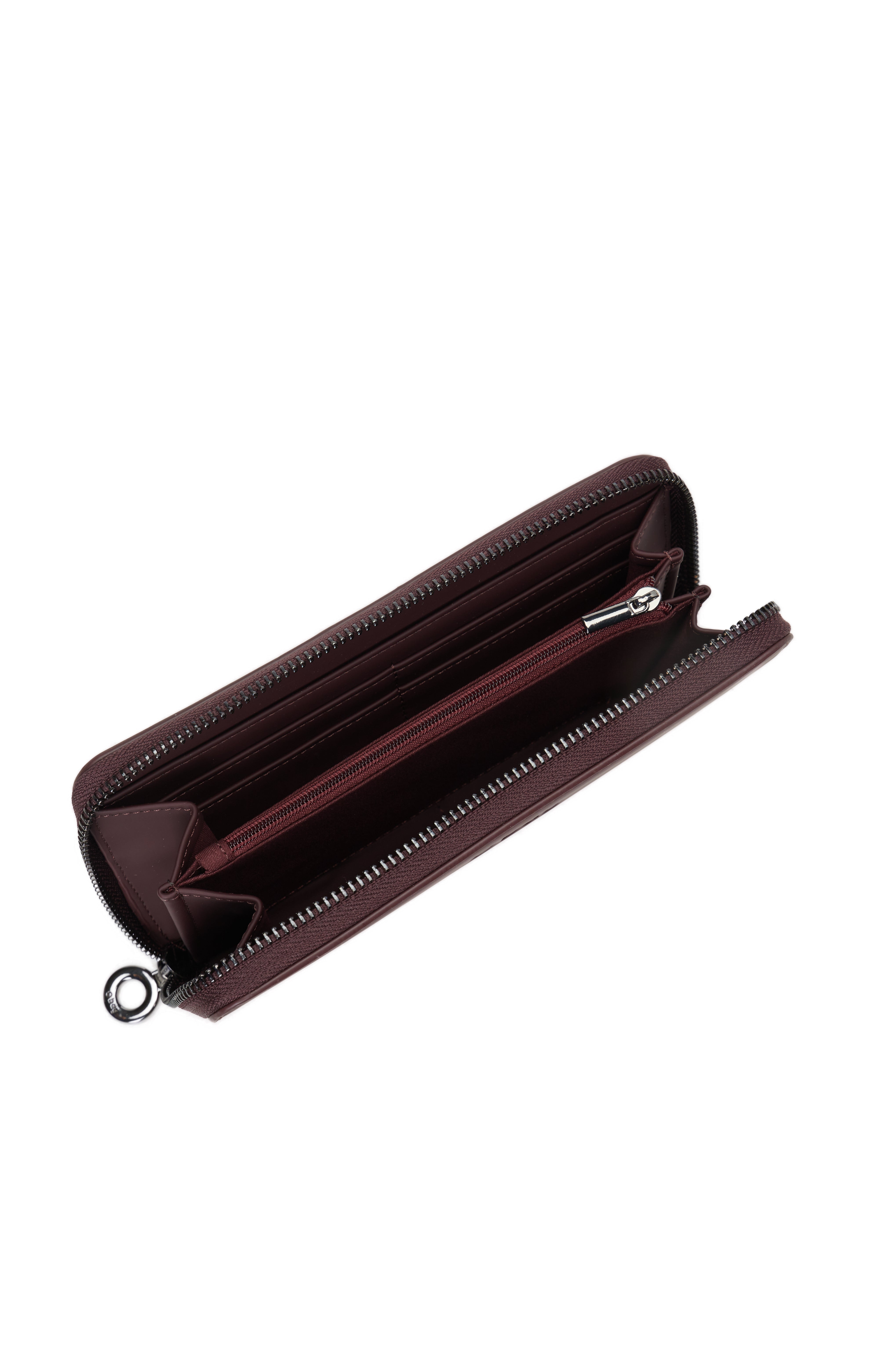 Portefeuille Complet Femme Avec Fermeture Éclair O Wally Mughetto Tissu Gommé Bordeaux