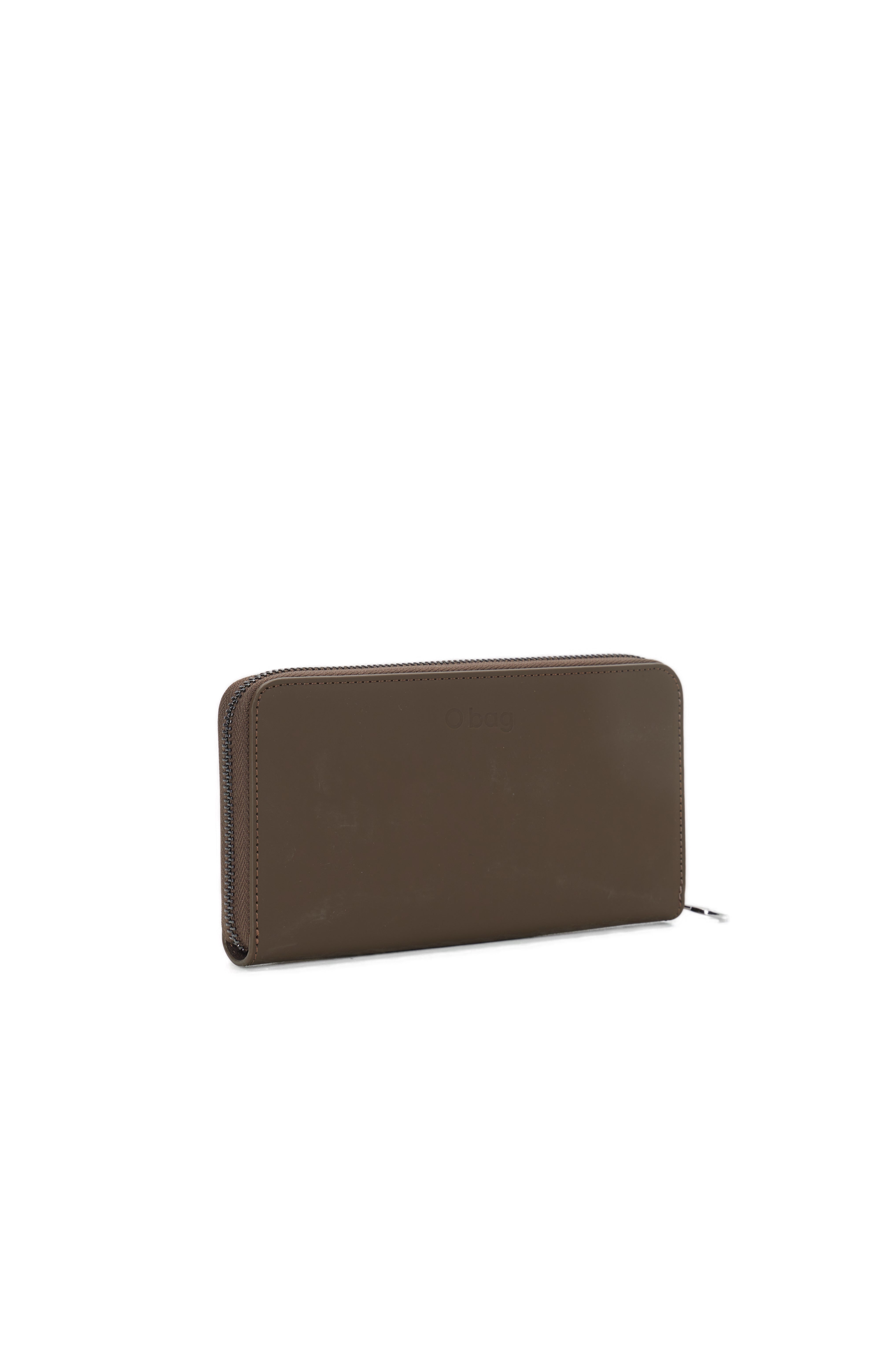 Portefeuille Complet Femme Avec Fermeture Éclair O Wally Mughetto Tissu Gommé Chocolat
