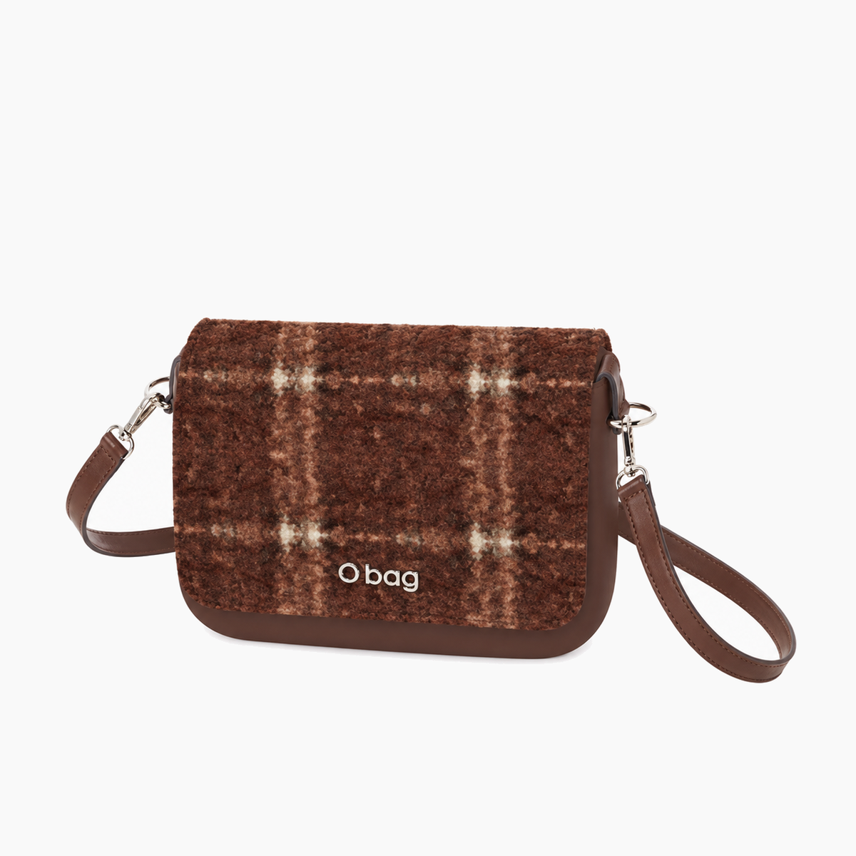 Borsa composta O Pocket pattina e tracolla extraslim tessuto tartan 3d cioccolato